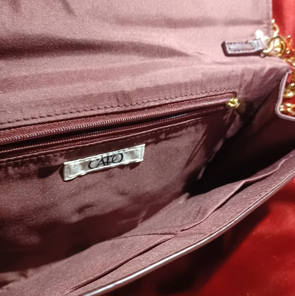 Very rare Burgundy Cato two way 2way bag clutch gold hardware chain handle - Picture 14 of 16